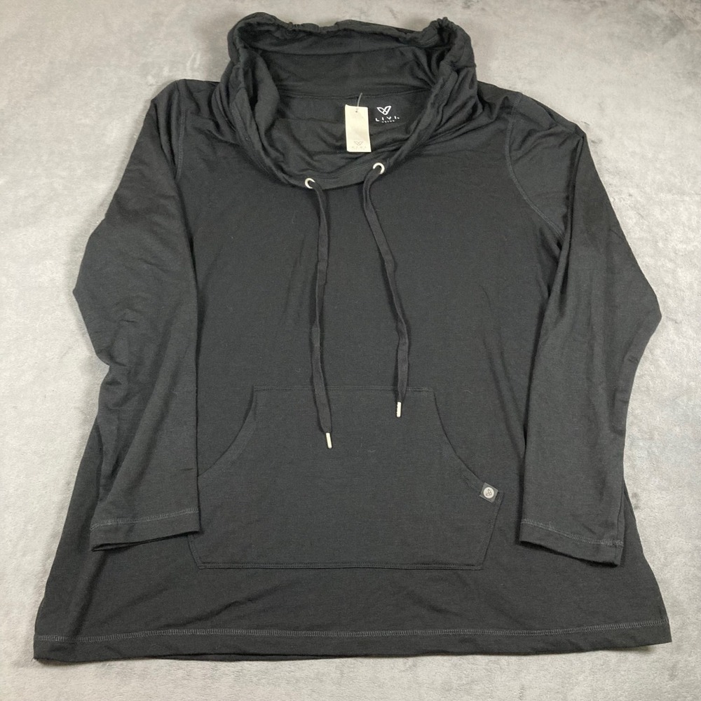 Livi Active Women Black Cowl Neck Hoodie Kangaroo Pocket Size 18/20